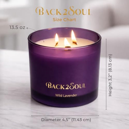 Wild Lavender Scented Candle for Home, Aromatherapy Soy Wax Candle, 3 Wooden Wicks, Long Lasting 50 Hour Burn, Home Fragrance Jar Candle, Gift for Women and Men, 13.4 Oz