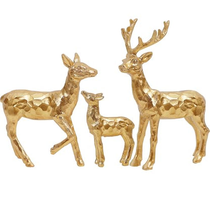 Lulu Home 3 PCS Christmas Tabletop Decorations, Family Style | Resin Golden Reindeer Family Figurines, Diverse Postures, Xmas Holiday Winter Centerpieces Ornaments - style: 3 Families