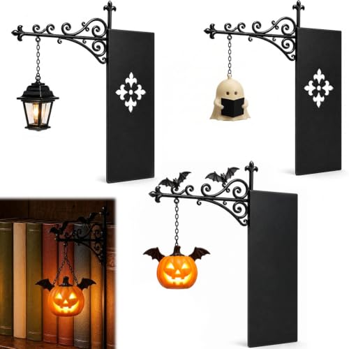 Library Lantern Mini Bookshelf Lamp, Vintage Led Miniature Hanging Lantern for Bookshelf, Wireless Book Nook Lamp with Bookends Decorative, for Home Library, Study and Reading Corner (3Pc-A+B+C) - color: 3Pc-A+B+C
