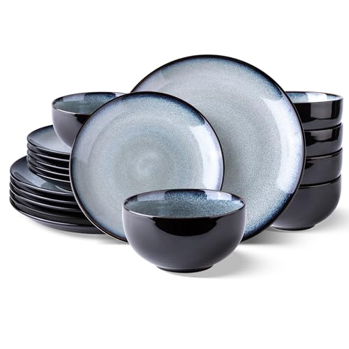 LERATIO Ceramic Dinnerware Sets for 6,18Pcs Stoneware Plates and Bowls Set | Handmade Reactive Glaze Ceramic Dishes Set,Oven & Microwave,Dishwasher Safe,Scratch Resistant-Gray White - color: Dreamy Moonlight-Gray White, size: Service for 6-18pcs