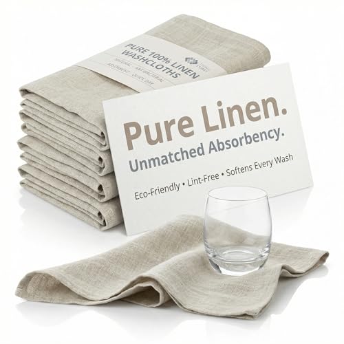 Pure Linen Flax Washcloths – 4-Pack Natural Dish Towels Set – Linen Tea Towel Cloth Napkins – Small Hand Towels for Kitchen – Durable, Lint-Resistant, Highly Absorbent