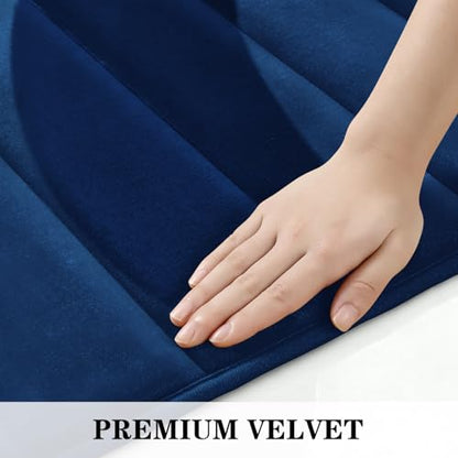 BYSURE Navy Blue Memory Foam Bathroom Rug Set 3 Piece, Non Slip Extra Soft Absorbent Bath Mats, Machine Washable & Dry Toilet Mat Sets for Bathroom Floor | Non Slip Extra Soft Absorbent Machine Washable Toilet Bath Toilet Mat 17"x24"+20"x32"+U Shape 20"x2