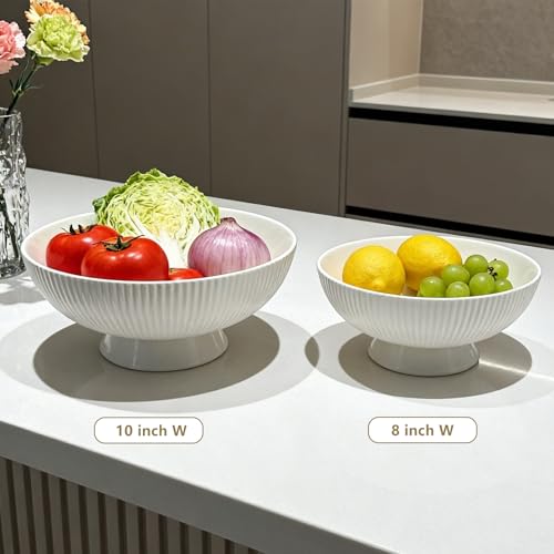 Gutedeal 10 Inch Large Decorative Bowl Handmade Ceramic Matte White Striped Decor Bowls, Spacious Fruit & Key Catch All Bowl for Kitchen Counter, Entryway, Centerpiece, Wedding - size: 10 Inch