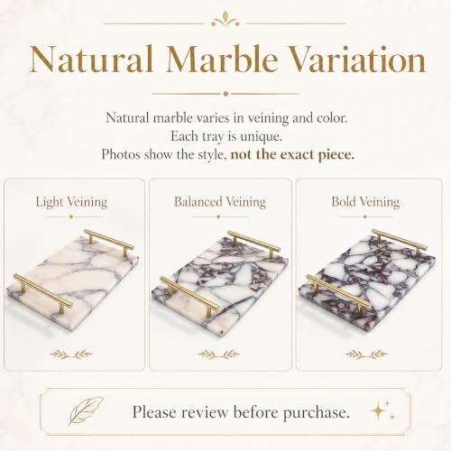 Calacatta Viola Marble Bathroom Tray with Gold Handles, Natural Stone Vanity Organizer for Towels and Essentials (with Handle 30x20cm) - color: With Handle 30x20cm