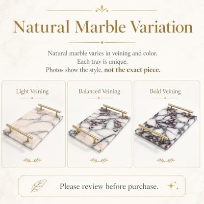 Calacatta Viola Marble Bathroom Tray with Gold Handles, Natural Stone Vanity Organizer for Towels and Essentials (with Handle 30x20cm) - color: With Handle 30x20cm