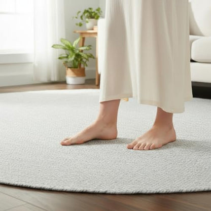 Super Area Rugs Farmhouse Braided Rug Cotton Kitchen Reversible Carpet, Gray & White, 6' Round - color: Gray & White, size: 6' (Round)