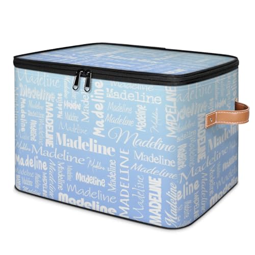 Storage Basket Custom Name, Personalized Keepsake Box, Light Blue | Foldable Fabric Gradient Large Memory Bin with Handle Lid Lightweight Waterproof Dustproof, 14"L x 10.2"W x 10.4"H - color: Option 2