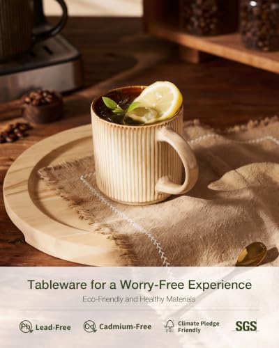 famiware Coffee Mug Set of 4, Star 12 oz Ceramic Mugs Cups Set with Handle | Stoneware Stackable Catering Cup for Coffee, Tea, Cappuccino, Latte, Microwave & Dishwasher Safe, Cream Cocoa - color: Star-Cream Cocoa, size: 4 Count (Pack of 1)