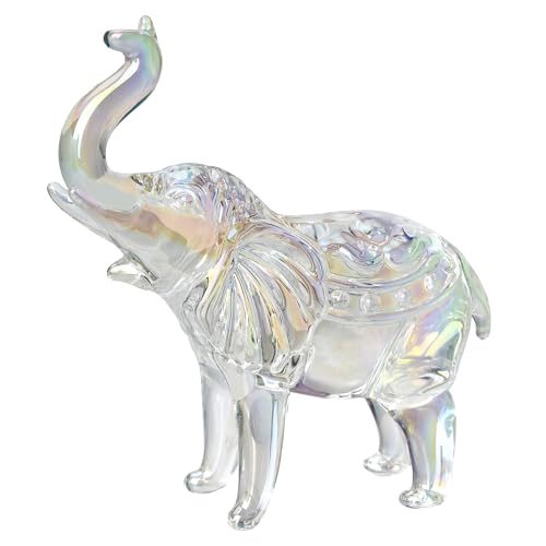 Crystal Elephant Figurines Collectibles, AB Color Elephant Figurine with Trunk Up, Glass Animals Table Decor Ornament Gifts for Women - color: Multicolor