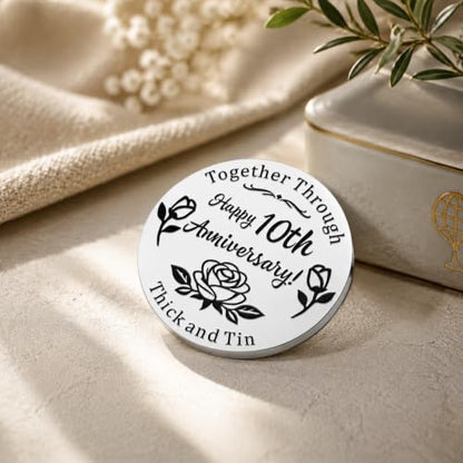 10 Year Anniversary Tin Gifts for Him Her, 10th Anniversary Wedding Gifts | Ten Year Anniversary Coin Gift for Women Men Couple Husband Wife, Halloween Basket Stuffers Christmas Valentine’s Day Gift