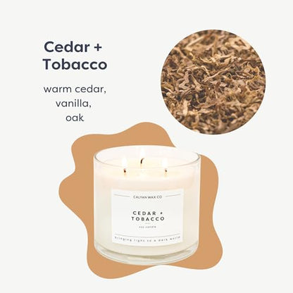 Cedar & Tobacco 3 Wick Scented Candle - 43 Hour Burn | Made in the USA Luxury Clean Soy Wax Candles - Long Lasting Large Glass Jar Candle for Home - 3 Wicks - 14.9oz - color: Cedar + Tobacco