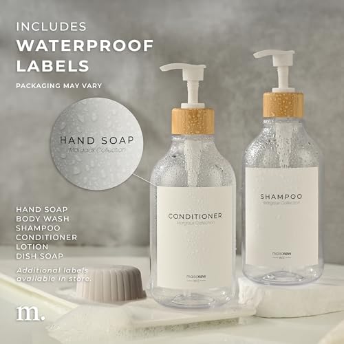 MaisoNovo Hand and Dish Soap Dispenser for Kitchen Set of 2-16.9oz Clear Dish and Hand Soap Dispenser Set for Kitchen - Clear Plastic Bottles x 2 with White Bamboo Pumps & Tray - color: Plastic Clear Bottles/White Bamboo Pumps