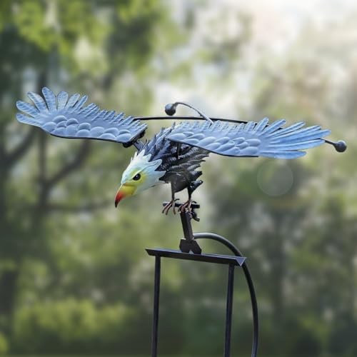 Metal Owl Garden Stake Decor, Iron Kinetic Owl Sculpture, Outdoor Decorative Garden Stakes - Eagle - color: Eagle