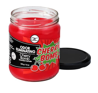 Cherry Bomb Odor Eliminating Highly Fragranced Candle - Eliminates 95% of Pet, Smoke, Food, and Other Smells Quickly - Up to 80 Hour Burn time - 12 Ounce Premium Soy Blend - color: Cherry Bomb