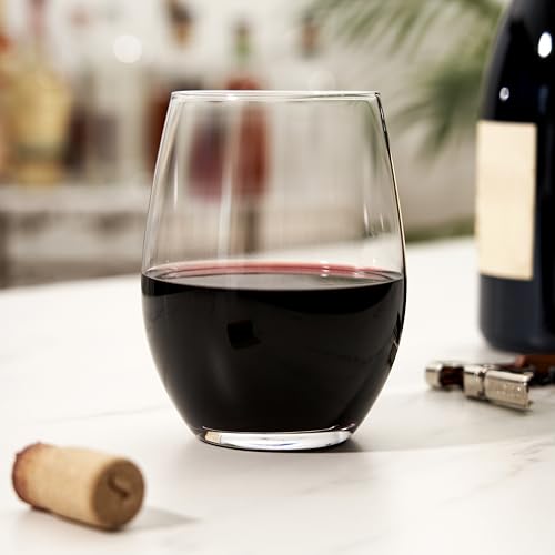 True Vino Stemless Wine Glasses Set, Modern Drinking Glasses for Red and White Wines, Cocktails, Beverages, Wedding Gifts, Housewarming, Birthday, Elegant Glassware, Home Bar, 21 oz, Set of 4 - size: Set of 4, style: Grand Cru