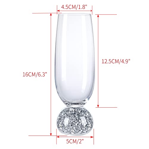 Hanjue Champagne Glasses Set of 4, Champagne Flutes, 7 Oz Lead-free Crystal glass, Clear Glasses Set, Bar Glassware, Ideal for Parties, Wedding, Birthday, Christmas, Long-lasting reusable glasses - color: Crushed diamonds