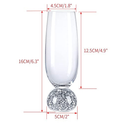 Hanjue Champagne Glasses Set of 4, Champagne Flutes, 7 Oz Lead-free Crystal glass, Clear Glasses Set, Bar Glassware, Ideal for Parties, Wedding, Birthday, Christmas, Long-lasting reusable glasses - color: Crushed diamonds