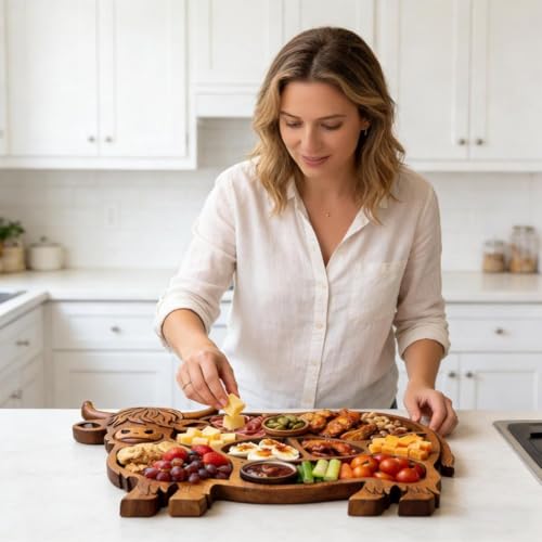 Highland Cow Wooden Charcuterie Board, Rustic Farmhouse Serving Board, Appetizer Board, for Snack Fruit Meat Cheese Home Party Banquet Family Gathering Dining Table Holiday Kitchen (A) - color: A
