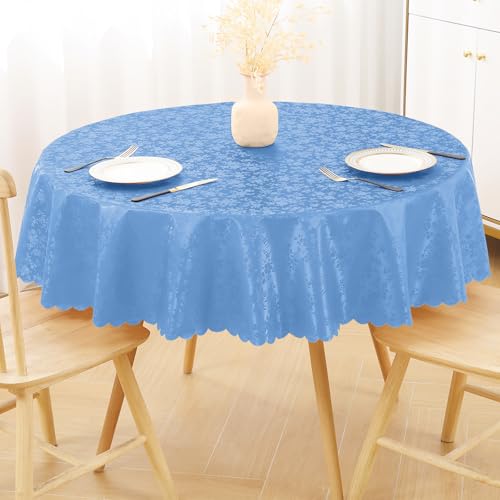 Smiry Round Waterproof Heavy Duty Vinyl Tablecloths, 70 x 70 Inch | Wipeable Washable Floral Embossed Table Cover for Kitchen and Dining Room, Indoor & Outdoor Use, Baby Blue - color: Baby Blue, size: 70" (Round)