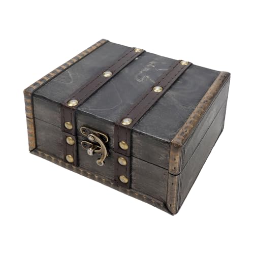 KUMGROT 1 Pcs Vintage Wooden Storage Clasp Antique Treasure Chest Trunk Box | Leather with Hinged Lid for Coin Collection Jewelry Keepsakes and Home Decor 5.79" x 4.72" 3.03" - style: Gray Box