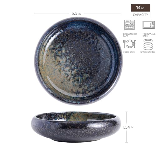 Uaral Japanese Salad Plate,Blue Plates and Bowls Set,Stoneware Plate Set,Appetizer Plates Set of 4,5.5inch,14oz(Nebula Blue) - color: Nebula Blue