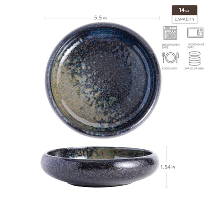 Uaral Japanese Salad Plate,Blue Plates and Bowls Set,Stoneware Plate Set,Appetizer Plates Set of 4,5.5inch,14oz(Nebula Blue) - color: Nebula Blue