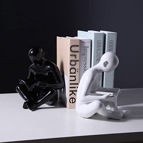 Bookends Creative 1 Pair Figure Reading Bookends Nordic Ceramics Book Support Ends for Shelves Home Office Desktop Decor Bookend Reading Bookshelf Decor