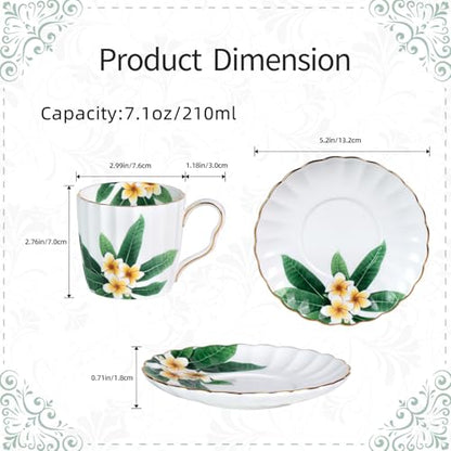 KAMMAK Tea Cups and Saucers Set of 2, Porcelain Coffee Cups, JBE012 | Stackable Espresso Mugs, Ceramic Demitasse for Coffee, Cappuccino, Latte, Americano, Tea - size: 8CZJBE012