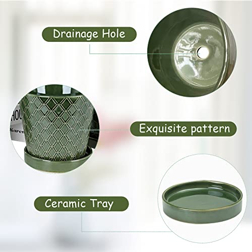 EFISPSS Flower Planter –5 inch Ceramic Plant Pots with Drainage Hole and Ceramic Tray - Gardening Home Desktop Office Windowsill Decoration Gift Set of 4 - Plants NOT Included - color: Patina