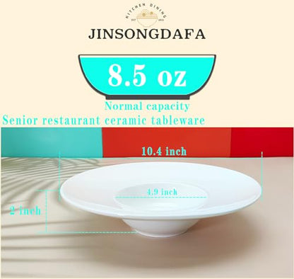 Ceramics Rimmed Soup Bowls 8.5 oz, White 10.4 inch Exquisite small soup plate Set of 4, Pasta plates With Rim is the best choice for hotels, kitchens, fine restaurants and gourmets - color: White, size: 10.4 Inch-8.5 oz