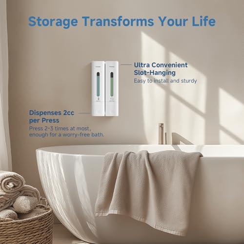 Shampoo Dispenser for Shower - Shower Soap Dispenser Wall Mounted No Drill - Shampoo Body Wash Dispenser 2 Chamber - Easy Install for Bathroom Hotel White 800ml - color: White 2 Chamber