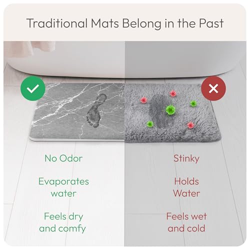 Stone Bath Mat Quick-Dry Absorbing Diatomaceous Earth Bath Mat | 2 Stone Mats - Large & Small Mat for Bathroom | Anti-Slip Diatomaceous Bathmat 100% Natural Bathroom Rug Stones (Gray Marble)