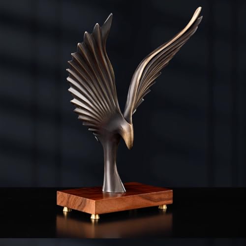 Abstract Bronze Eagle Sculpture – Modern Minimalist Bird Statue with Outstretched Wings on Wooden Base Solid Brass Lost Wax Casting Artwork for Home, Office, and Collector Display - color: Bronze