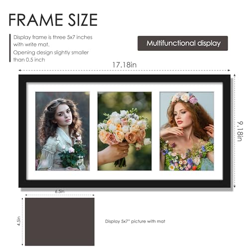 DUENPY 8x16 Collage Picture Frame, 5x7 Collage Picture Frame Displays Three 5x7 inch Photos, or 8x16 (Without Mat) for Available Horizontal Wall Mounting Display and Vertical, Black. | Wall Mount Display, Horizontal & Vertical, 8x14 (Without Mat) Photo Fr