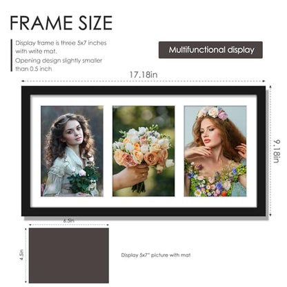 DUENPY 8x16 Collage Picture Frame, 5x7 Collage Picture Frame Displays Three 5x7 inch Photos, or 8x16 (Without Mat) for Available Horizontal Wall Mounting Display and Vertical, Black. | Wall Mount Display, Horizontal & Vertical, 8x14 (Without Mat) Photo Fr