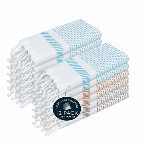 Multi Color Kitchen Towels 16x26 Inch, 12 Pack, 100% Cotton, Ultra Absorbent, Fast Dry, Machine Washable, Drying Dishes, Cleaning, Everyday Use - Aqua Blue, Beige, Ash Grey - color: Aqua Blue, Beige, Ash Grey, style: 12 Pack