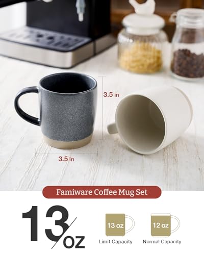 famiware Coffee Mugs Set of 4, Milkyway 13 oz Ceramic Cup Set with Handle | Stoneware Mug Set for Tea, Coffee, Latte, Cappuccino, Cocoa, Microwave and Dishwasher Safe, Matte White + Matte Dark Charcoal - color: Milkyway-Matte White + Matte Dark Charcoal,
