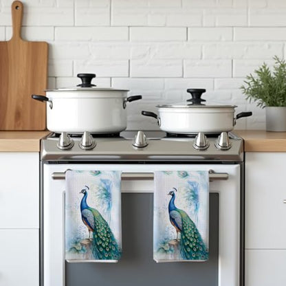 2 Pcs Super Soft Modern Blue Peacock Kitchen Towels, Exotic Animal Farmhouse Beautiful Bird Feather Bath Towels, Gift for Women Friend Coworker Sister Christmas Birthday Housewarming Gifts - color: Multicolor 360