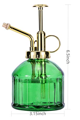 Glass Plant Mister - 6.5" Green Glass Water Spray Bottle with Gold Top Pump, Small Plant Sprayer for Indoor/Outdoor House Plants - style: Green+Gold B