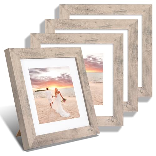 iRahmen 8x8 Picture Frames Set of 4 with High Definition Real Glass, Smoke Gray Frame Display 6x6 Pictures with Mat or 8 x 8 Without Mat, Wood Square Photo Frame for Wall Mount and Tabletop Display - color: Smoke Gray, size: 8X8