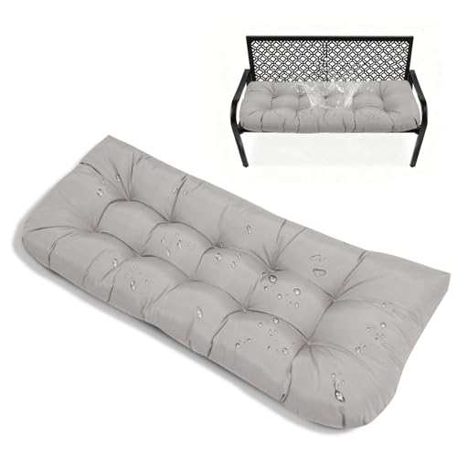 Outdoor Bench Cushions Light Grey Waterproof Tufted Overstuffed Bench Cushions with Ties for Swing Loveseats Patio Indoor Funiture 51x 20 - color: Light Grey