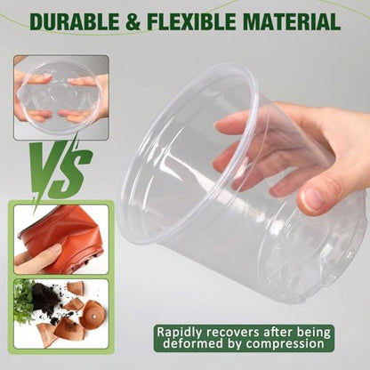 10/8/6/4 Inch Clear Nursery Pots with Drainage Holes and Saucers, 12 Pack Large Clear Pots for Plants Variety Pack, Plastic Nursery Pots for Succulents, Seedings, Herbs, Flowers, Vegetables - size: 4/6/8/10 inch-With saucer