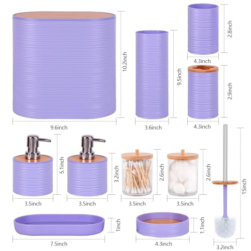 10 PCS Purple Bathroom Accessories Set with Trash Can Bathroom Accessory | All-in-One Kit with Trash Can,Toothbrush Holder,Soap Dispenser,Toothbrush Cup,Vanity Tray,Soap Dish,Toilet Brush etc for Home - color: Purple