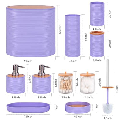 10 PCS Purple Bathroom Accessories Set with Trash Can Bathroom Accessory | All-in-One Kit with Trash Can,Toothbrush Holder,Soap Dispenser,Toothbrush Cup,Vanity Tray,Soap Dish,Toilet Brush etc for Home - color: Purple