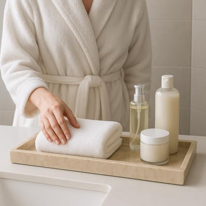 Creative Home Natural Java Marble Tray Handcrafted Stone Organizer for Bathroom Vanity Office Entryway Not Plastic Elegant Catchall for Skincare Jewelry Stationery, 6.5 x 16.5 x 1.5 H Inch - size: 6.5" x 16.5" x 1.5", style: Organizer Tray