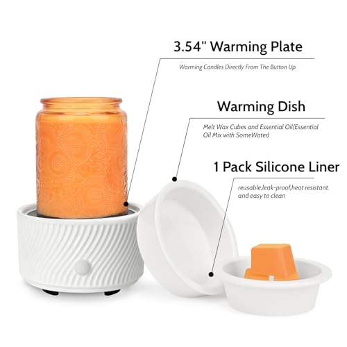 ASAWASA Ceramic Candle Warmer and Wax Melt Warmer with 1 PC Silicone Liner | 4-in-1 Electric Warmer, For Jar Candle Wax Cube Essential Oil Coffee, Ideal Gift for Home Office Kitchen - color: White Bend