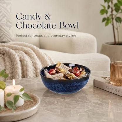 Blue Ceramic Bowl, 7.5in Decorative Serving Bowl for Coffee Table Decor - size: 7.5in