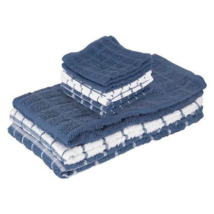 Ritz Premium 3-Pack Kitchen Towel & 6-Pack Dish Cloth Set - Highly Absorbent, Super Soft, Long-Lasting, 100% Cotton Terry Drying Cleaning Cloths, Federal Blue - color: Federal Blue, size: 9-Pack Bundle
