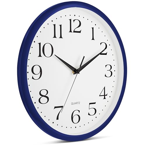 Bernhard Products Navy Wall Clock Silent Non Ticking - 12 Inch Quality Quartz Battery Operated Round Easy to Read Home/Kitchen/Office/Classroom/School Clock - color: Navy, size: 12 Inch