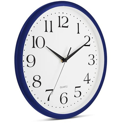 Bernhard Products Navy Wall Clock Silent Non Ticking - 12 Inch Quality Quartz Battery Operated Round Easy to Read Home/Kitchen/Office/Classroom/School Clock - color: Navy, size: 12 Inch